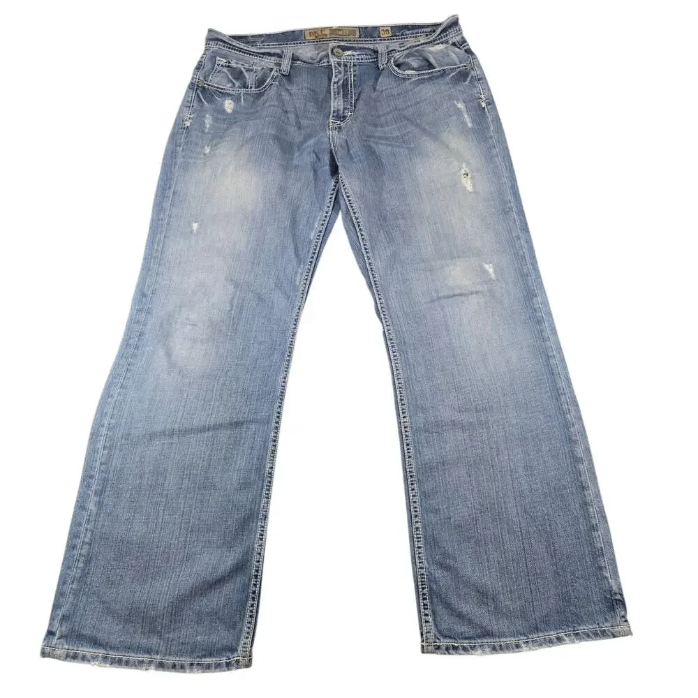 BKE Buckle Jeans Tyler Straight Leg Men's Size 38 38x31 Distressed Blue Denim